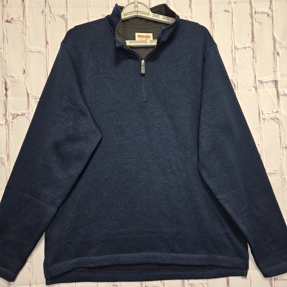 Wrangler Authentics Navy Blue Heather Quarter Zip Fleece Sweater Mens Sz Medium